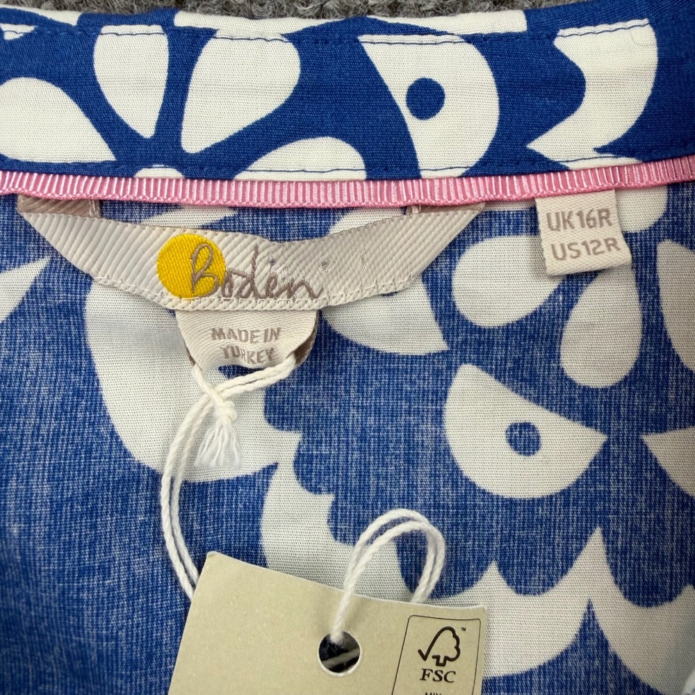 Boden Womens 12R Blue White Floral Cotton Midi Shirt Dress Vacation Belted NWT - Picture 3 of 13